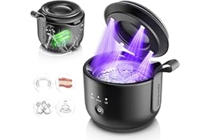 Guyyr Ultrasonic Retainer Cleaner Machine: 48kHz Rechargeable Cordless Denture Cleaner - Waterproof Ultrasonic Jewelry Cleaner - 200ML Dental Cleaning Pod for Mouth Guard, Aligner