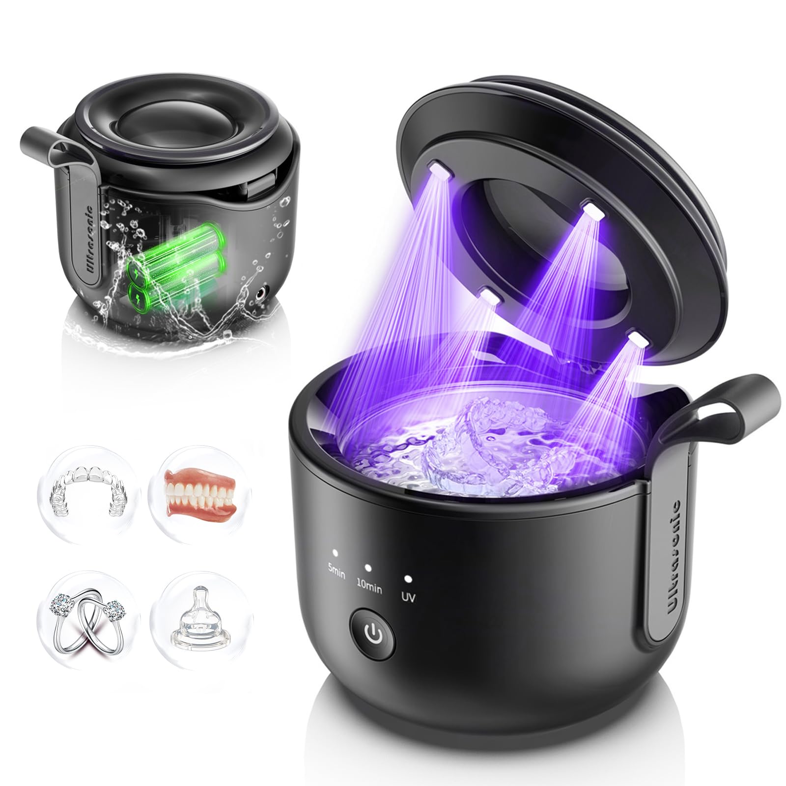 Photo 1 of Guyyr Ultrasonic Retainer Cleaner Machine: 48kHz Rechargeable Cordless Denture Cleaner - Waterproof Ultrasonic Jewelry Cleaner - 200ML Dental Cleaning Pod for Mouth Guard, Aligner