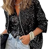 MatyLonm Womens Fall Winter Long Sleeve Sparkle Sequin Jacket, Sexy Zipper Glitter Coat Tops