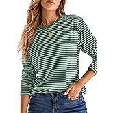 Dokotoo Women's 2026 Spring Summer Casual Long Sleeve Tops Lightweight Crew Neck Knit Basic Striped T Shirts