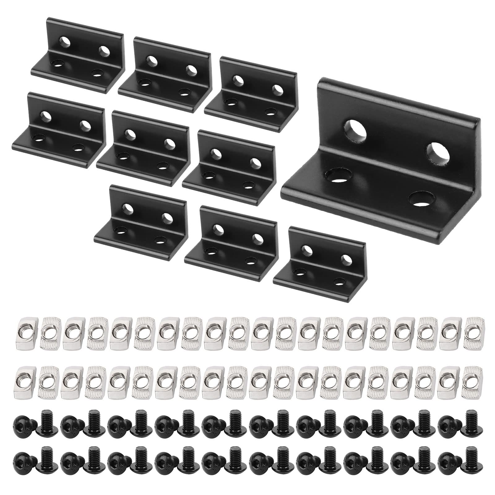 Photo 1 of 10pcs 4 Hole Inside Corner Bracket for 2040 Aluminum Extrusion 6mm Slot, 2040 Black L Corner Bracket 90 Degree with 40pcs M5 T Nuts,40pcs M5 Hex Screw,1pcs Wrench