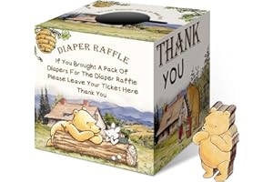 CIDOBI Classic Winnie Baby Shower Diaper Raffle Tickets, the Pooh Baby Shower Diaper Raffle Box for the Parents-to-be, Winnie Diaper Raffle Box with 50Pcs Writing Cards, Party Favors Decorations Supplies
