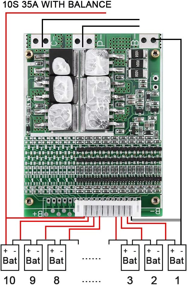 36V 35A 10S Li-ion Battery Board P CB Fit for Ternary Cobalt Cells with Balancing Power Inverters, Multicolored - Image 5