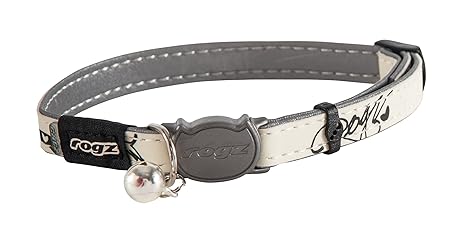 Rogz CB09-A Halsband Cat Reflective Glow-in-the-Dark, S, weiß/Schwarz