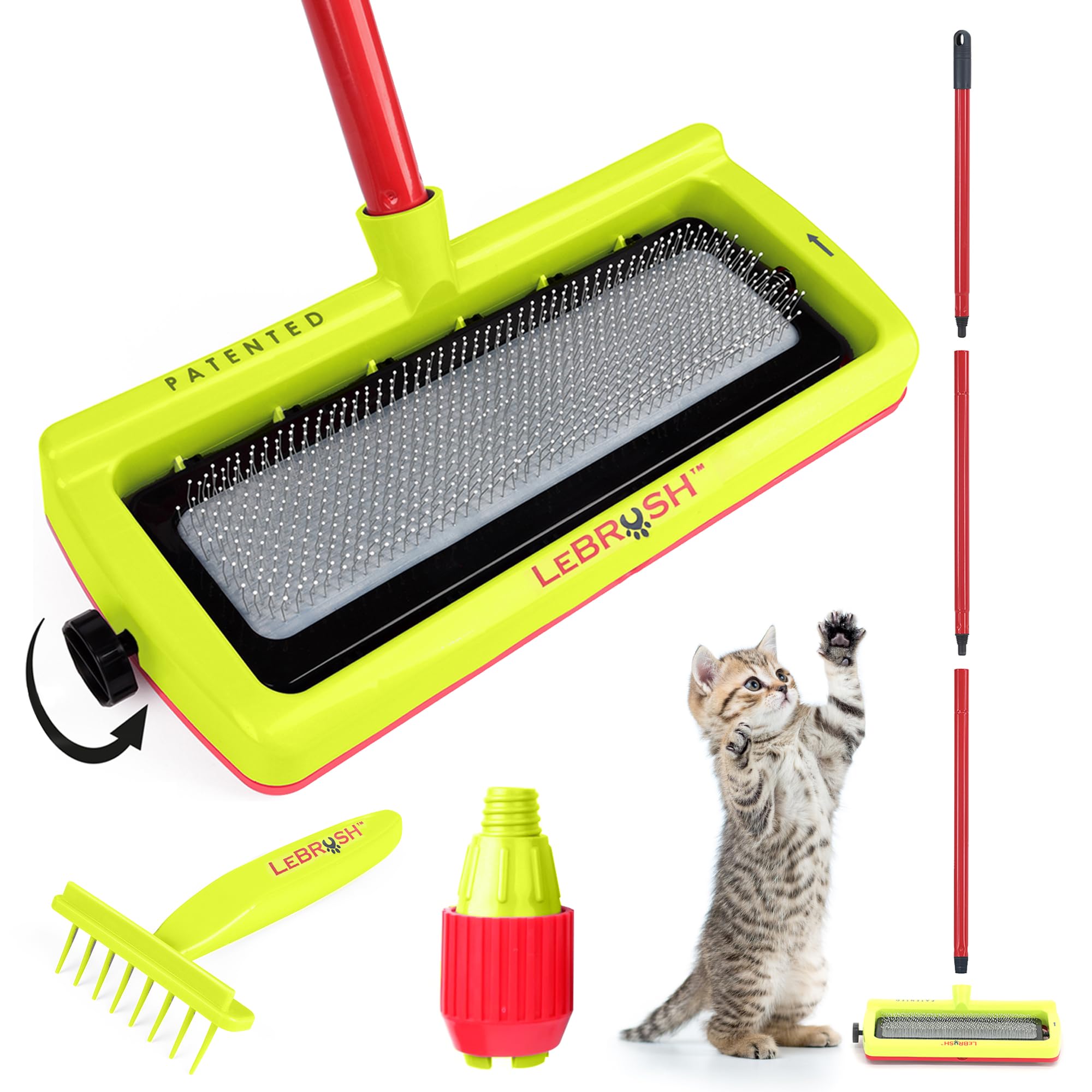 LeBRUSH 2.0 Pet Hair Broom for Carpet for Short & Long Cat, Dog Fur | Remover for Carpet & Couch, Pet Hair Rake, Dog Fur Remover