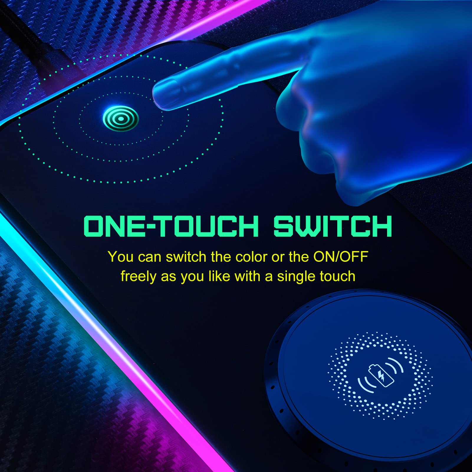 RGB Gaming Mauspad 15W Qi Mousepad LED, 10 Beleuchtungsmodi mit 15W Schnellladung Qi Kabelloses Laden für I-Phone Handy, Kopfhörer, Wasserdicht, rutschfest für Gaming, Schreibtische, PC und Büro 4