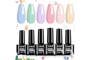 LKE Pastel Gel Nail Polish Set Halloween Christmas 6 Colors Pink Blue Green Purple Yellow Gel Polish Set Gel Nail Kit Soak Off U V/LED Nail Lamp Nail Art Design Manicure for Home DIY & Salon