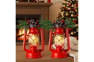 Grinsvalley 2 Pack 15 Inch Christmas Lantern Decorative Outdoor Hanging Lantern Santa Claus Filament Vintage with Pine Cone Needle Centerpiece Gift for Indoor Farmhouse Porch Party(Santa Claus, Red)
