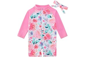 TUPOMAS Toddler Baby Girls Swimsuit Long Sleeve Bathing Suit UPF 50+ Rash Guard One Piece Zipper Swimwear 6 Months-4 Years