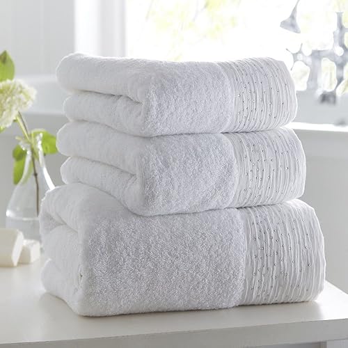 100 Cotton Diamante Glitter Supersoft Towel Silver Grey (Hand Towel
