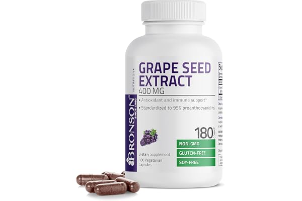 Bronson Grape Seed Extract 400 mg - Antioxidant & Immune Support - Standardized Extract with 95% Proanthocyanidins- Non GMO,