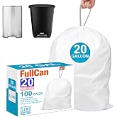 FullCan 20 Gallon 100 Count Trash Bags Compatible with Glad 20 Gallon Trash Can 1.2 Mil THICK White with Reinforced Drawstring Tear-Resistant GRAND SAVE!
