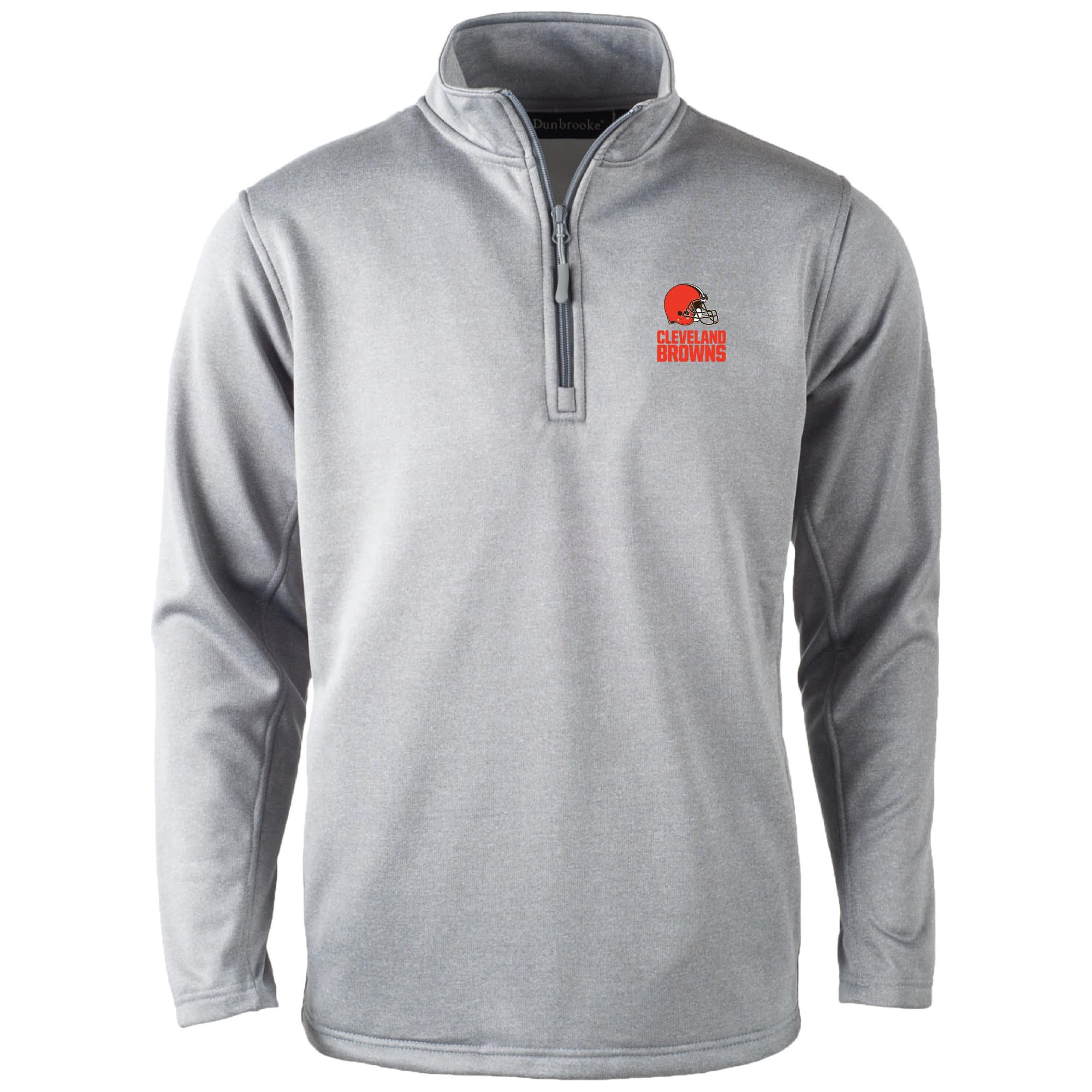 Dunbrooke Cleveland Browns All-Star Men’s Quarter Zip Fleece Pullover with Mock Neck and Side Pockets, Heather Grey, SM Image