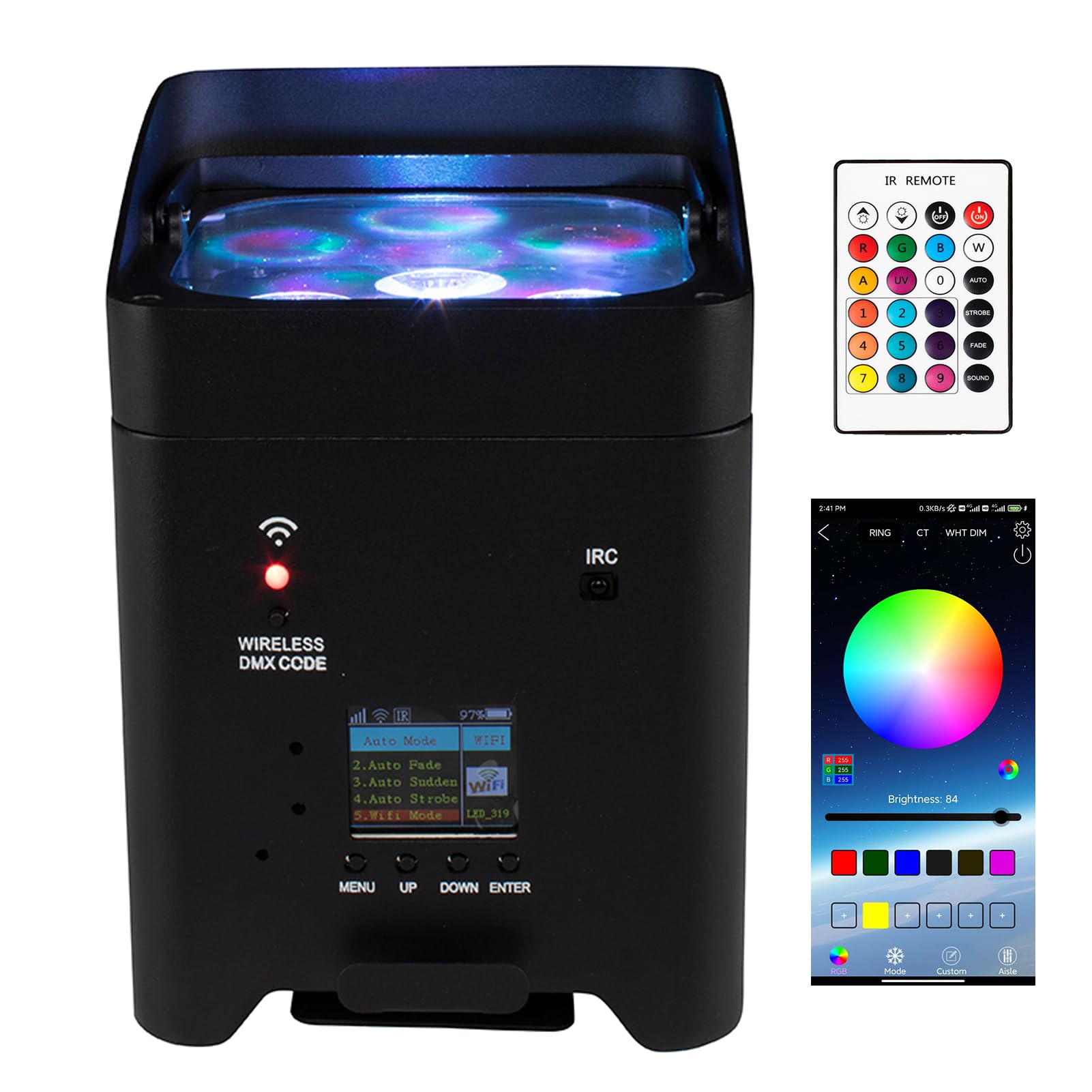 Photo 1 of SHEHDS Rechargeable Wireless Stage Light, 6x18W Par Can Lights, RGBWA+UV 6-in-1 with Remote, APP, and DMX512 Control, 8800mAh DJ Light
