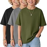 LessonZoo 3 Pack Boy's Short Sleeve T-Shirts Kids Oversized Crewneck Top Unisex Basic Loose Fit Shirt Casual Soft Summer Tees