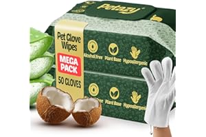 Petazy Pet Glove Wipes for Dogs & Cats – 50 Pack | Hypoallergenic, No Rinse, Extra Thick Cleaning Gloves with Aloe & Coconut Oil | Paws, Face, Ears & Butt | Travel Friendly, Gentle & Safe