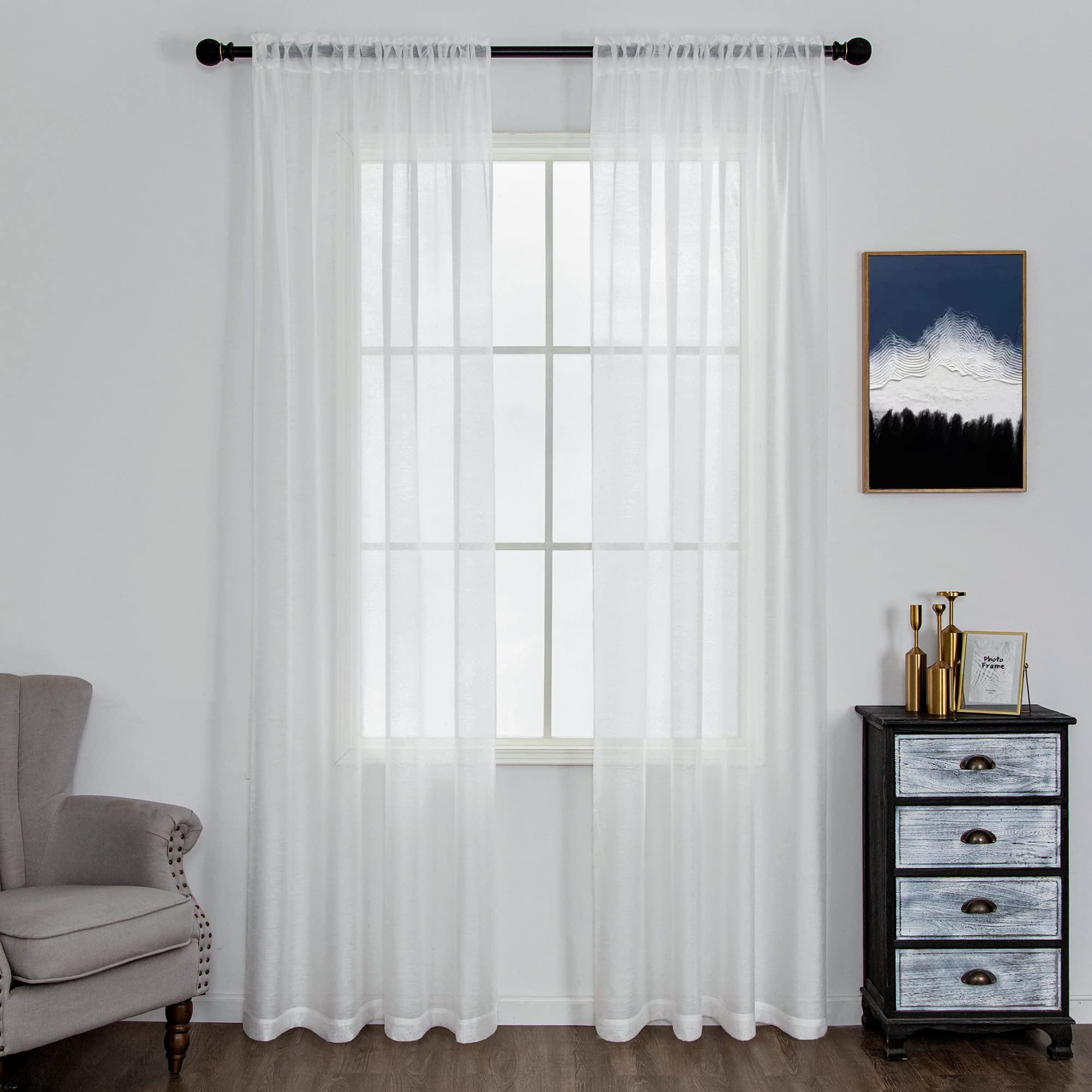 DUALIFE 84 Inch White Sheer Curtains 2 Panels Sets- Gauze Curtains Sheer White for Bedroom Living Room Light Filtering Window Treatment Solid Voile Window Drapes Curtain Panels with Rod Pocket