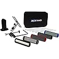 AccuSharp Precision Knife Sharpening Stone Kit, Set for Honing Straight Bladed Knives, Portable Stone Sharpener with Clamp, Pouch, and Guide for Various Angles, Set of 5 Stones with Varying Coarseness