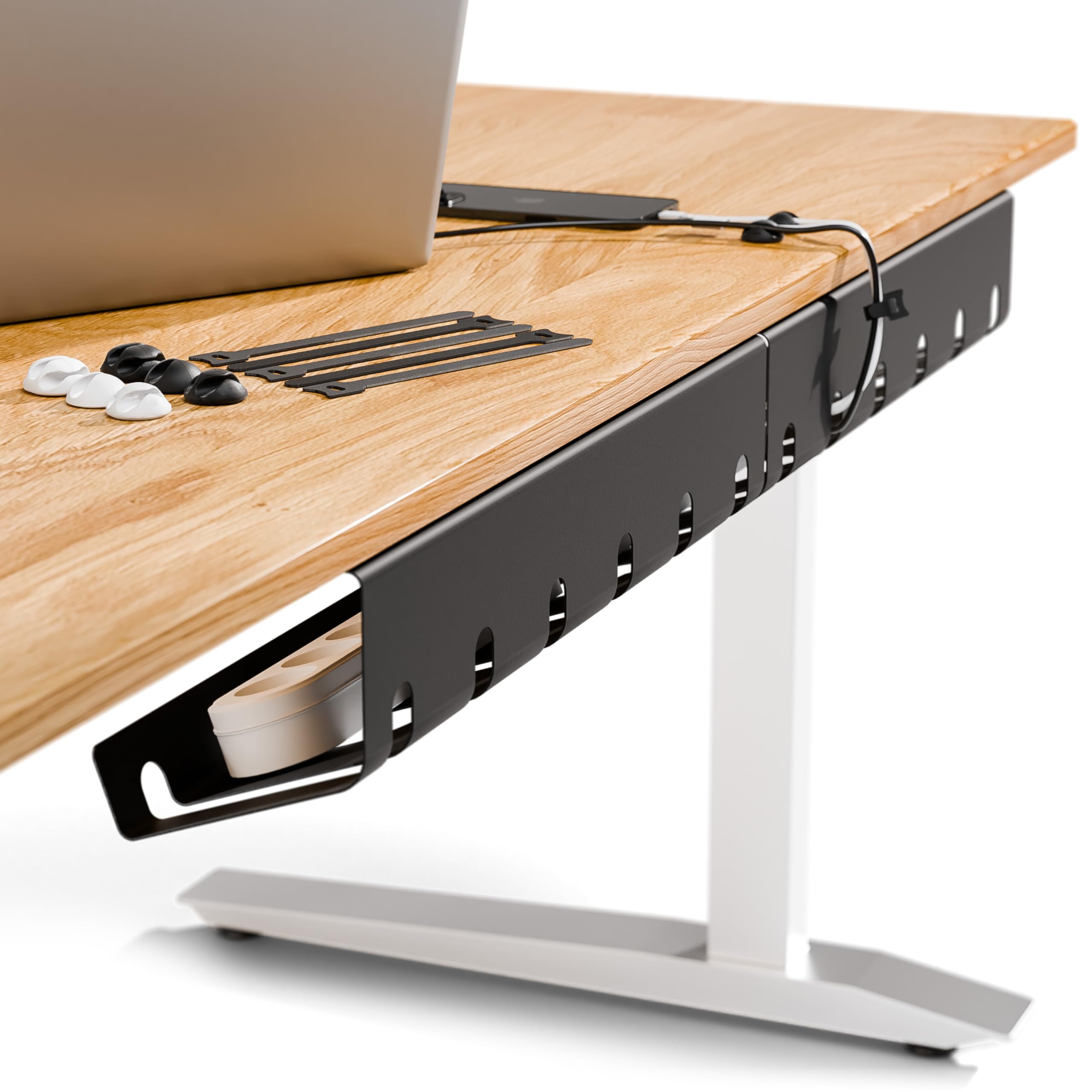 Photo 1 of PAMO Cable Management Under Desk for Easy mounting Under-Table I Set of 2 - with 10X Cable Ties I Desk Organizer for Office/Home Office Table Thoughtful Cable Tray Holder