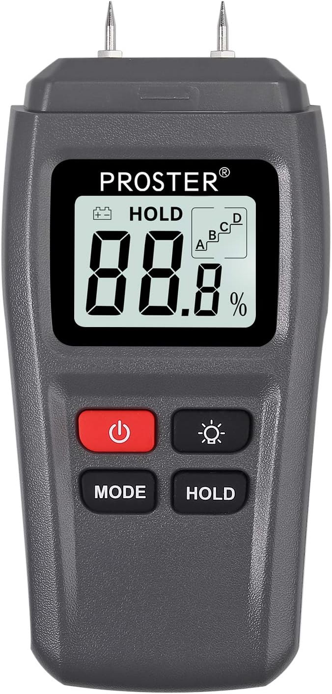 Proster Digital Moisture Meter for Wood with Backlight LCD Damp Tester