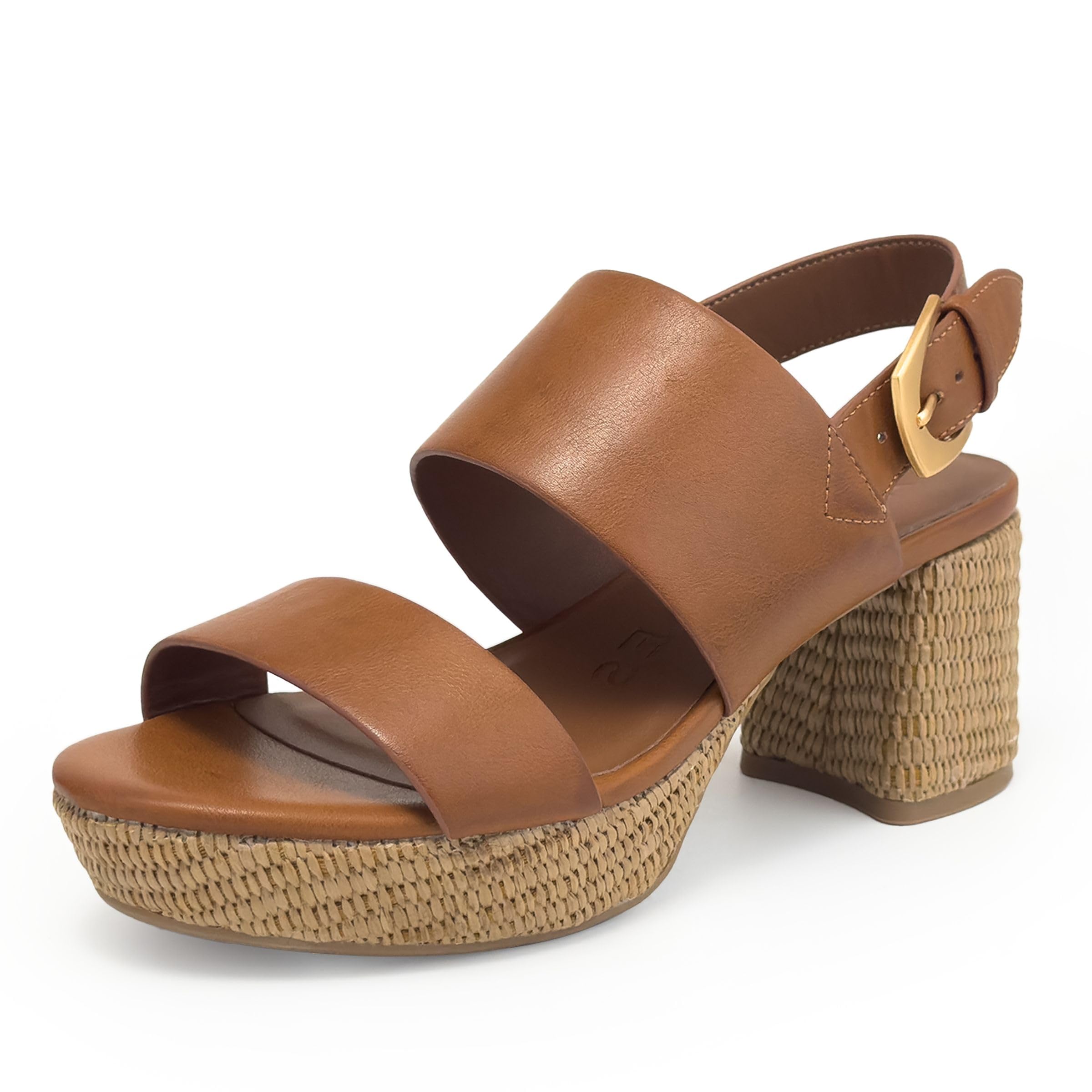 Aerosoles Women's Camilia Platform Sandal, Tan Faux Leather/Basket Raffia, 11W Image