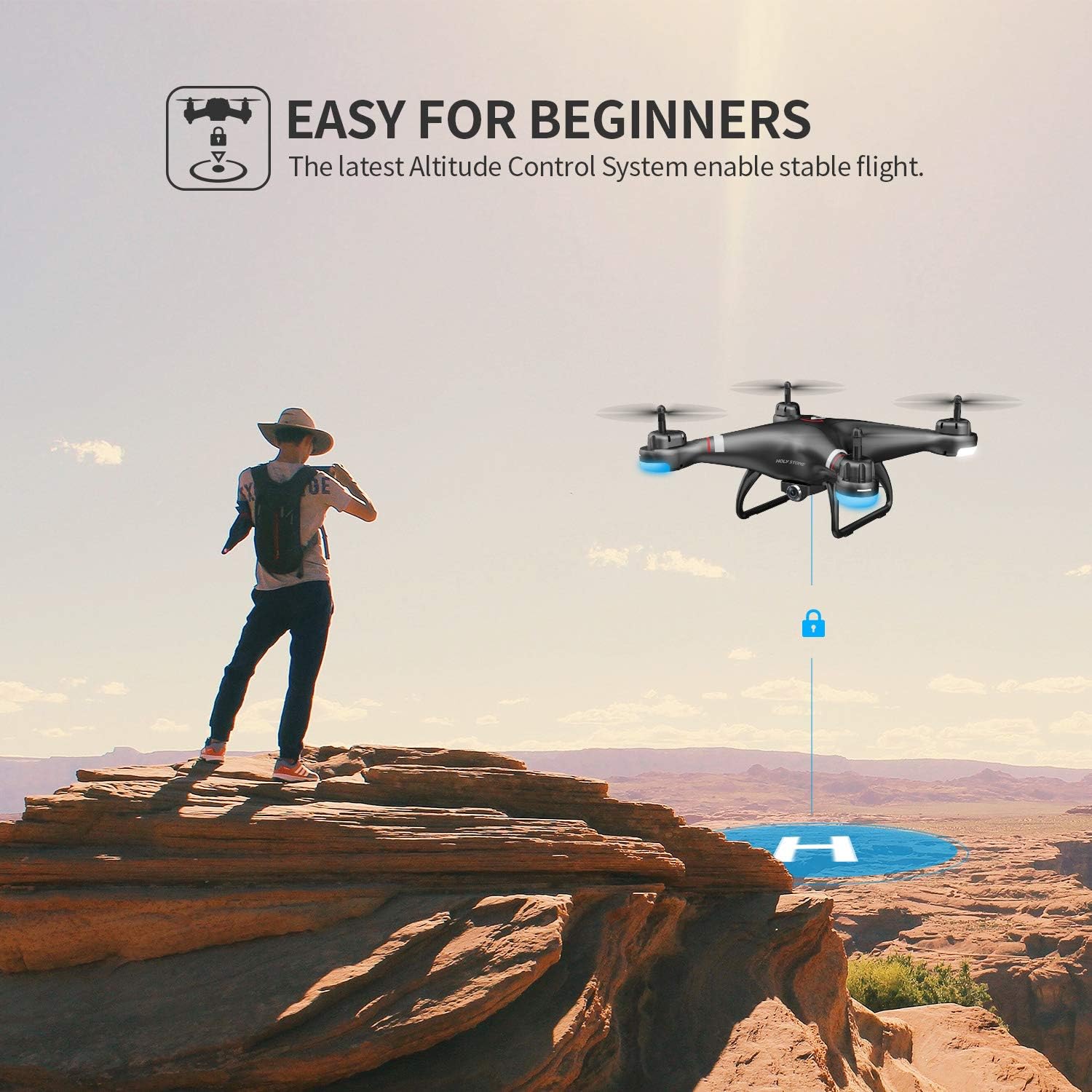 Holy Stone GPS Drone with 1080P HD Camera FPV Live Video for Adults and Kids, Quadcopter HS110G with Carrying Bag, 2 Batteries, Altitude Hold, Follow Me and Auto Return, Easy to Use for Beginner: Toys & Games