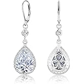 925 Sterling Silver Teardrop Dangle Earrings for Women, ALEXCRAFT Wedding Earring for Brides Emerald Green Bridal Leverback Cubic Zirconia Bridesmaid Dangling Drop Rhinestone Earings Hypoallergenic