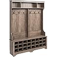 Prepac Gray Hall Tree, Shoe Cabinet, Storage Cabinet with 24 Shoe Cubbies and 6 Double Coat Hooks 15.5" D x 60" W x 77" H