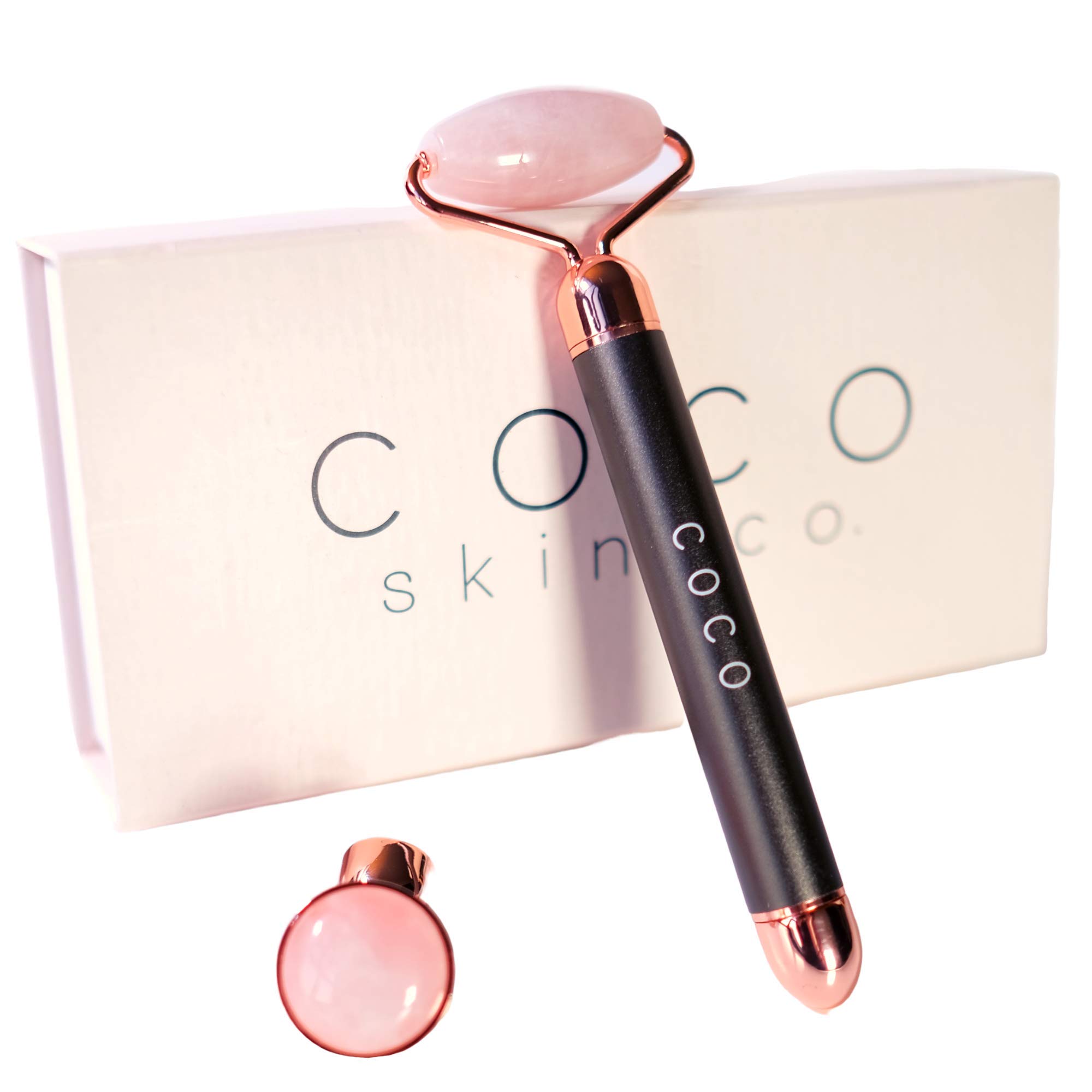 COCO Professional Rose Quartz Vibrating Facial Roller & Massager | 2-in-1 Natural Rose Quartz Beauty Bar & Face Massager for Glowing Skin, Anti Aging, Wrinkle Free, Lymphatic Drainage