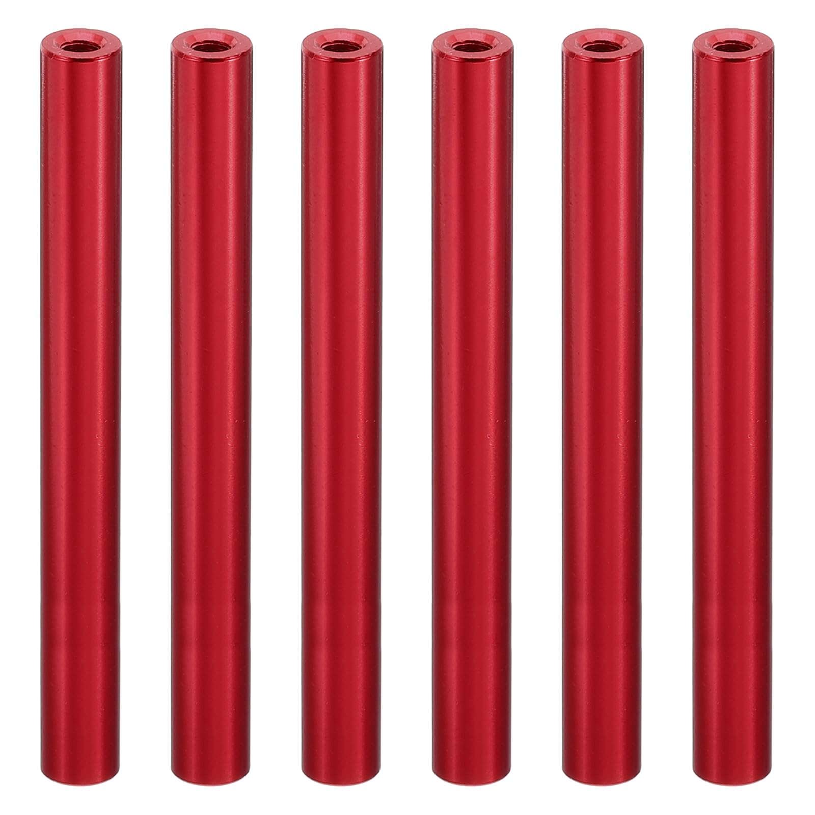 PATIKIL 6pcs M3 Metal Threaded Standoff Spacer Nuts, Round Aluminum Spacers Female Coupling Screws, 1/8" ID x 1/4" OD, Red 3x6x60mm — image 1