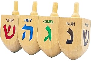 The Dreidel Company Hanukkah Dreidel 4 Extra Large 3" Inch Wooden Dreidels Hand Painted - Includes Game Instruction Cards- (4-Pack XL Dreidels)