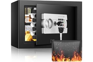 GHJGAGE 1.0 Cuft Safe Box Fireproof Waterproof, Personal Home Safe with Fireproof Money Bag, Numeric keyboard and Keys, Fireproof Safe Box with Removable Shelf for Important Documents and Jewelry for a Family