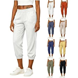 Capri Pants for Women Cotton Linen Elastic Waist Capri Joggers | Summer Casual Beach Capris Pant Lightweiht Gym Running Cropp
