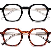 AMOMOMA 2 Pack Retro Square Reading Glasses for Women Men,Vintage Blue Light Computer Reader Frame AM6193
