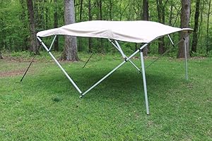TAN/Beige Square Tube Frame VORTEX 4 Bow Pontoon/Deck Boat Bimini TOP 8' Long, 91-96