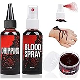 Fake Blood Set, 2.1oz Fake Blood Spray and 2.1oz Dripping Blood and 1.41oz Coagulated Gel Blood, Halloween Washable Fake Bloo