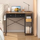 DAOUTIME Small Computer Desk, 36 Inch Writing Desk with Drawers & Storage Shelves, Home Office Writing Desk for Small Spaces, Bedroom, Living Room, Dorm, Rustic Brown