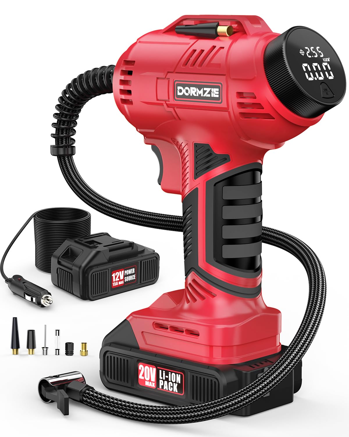 Photo 1 of ***(USED MISSING PIECES -SELLING AS IS)*** Tire Inflator Portable Air Compressor, 150 PSI Handheld Air Pump for Car Tires with 20V Rechargeable Battery, 12V Car Power Adapter, Digital Display, Ball, Motorcycle, Bike Pump***(BOX RIPPED/TORN)***