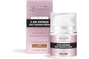 Loving Tan NEW 2 Hr Express Face Tanning Serum, Dark - Hydrating, Natural-Looking Glow Sunless Self Tanner, Dermatologist Tested, Lightweight, Naturally Derived DHA, Vegan & Cruelty-Free - 1 fl oz