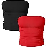OQQ Womens 2 Piece Tube Tops Strapless Basic Sleeveless Stretch Classic-Fit Shirts Sexy Crop Tops