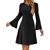 HomRain Women's Casual Knit Dress Fall Dresses Long Sleeve Dress A-Line Dresses for Women Crewneck Sweater Dress