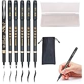Rilanmit Hand Lettering Pens, Refillable Calligraphy Pen Brush Marker pens Set Black, Refillable - 4 Size for Beginners Writi