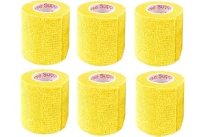 PRAIRIE HORSE SUPPLY 2 Inch Vet Wrap Tape Bulk (Yellow) (Pack of 6) Self Adhesive Adherent Adhering Flex Bandage Grip Roll for Dog Cat Pet Horse