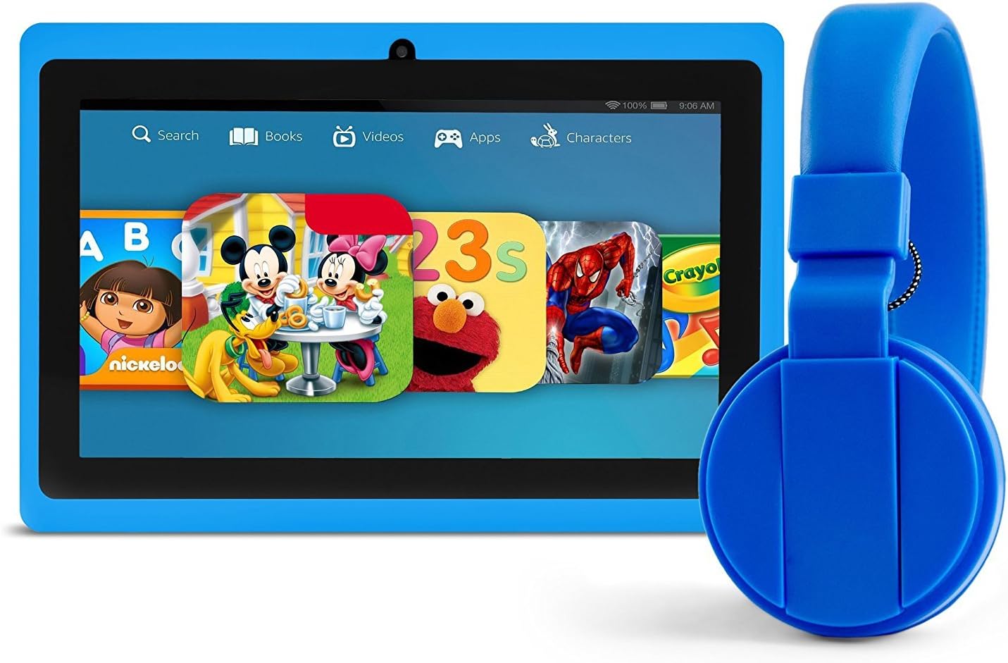 7" Inch Kids Headphone Bundle Quad Core Android Tablet, stunning 1024 * 600 Display, Octa Core GPU, 1GB RAM, 8GB Diskspace extendable with SD card, Wifi, Bluetooth, Google Play Store. - ANOC KIDS