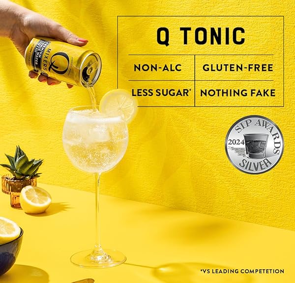 Q TONIC WATER WITH REAL QUININE & ORGANIC AGAVE – IDEAL FOR COCKTAILS & MOCKTAILS – MADE WITH REAL INGREDIENTS, PERFECTLY CARBONATED & LESS SWEET – 45 CALORIES PER CAN – 7.5 FL OZ (PACK OF 24)