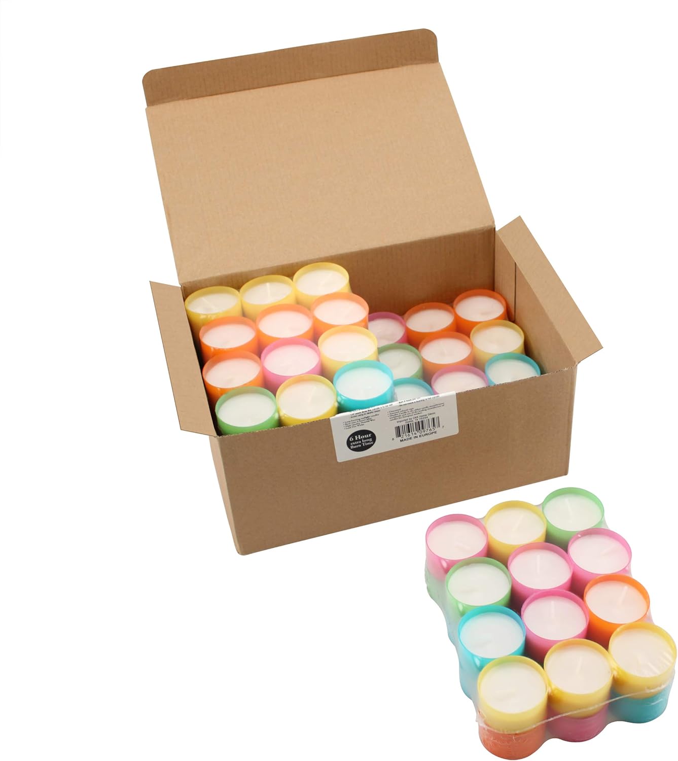 Multicolor Tea Light Candles 6 to 7 Hr Extended Burn Time 96 Pack