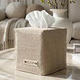 Stylish Tissue Box Cover - Beige Linen Holder for Square Tissue Boxes | Instantly Conceals the Ugly Cardboard for a Clean Look - The Perfect Cube for Any Bathroom or Home