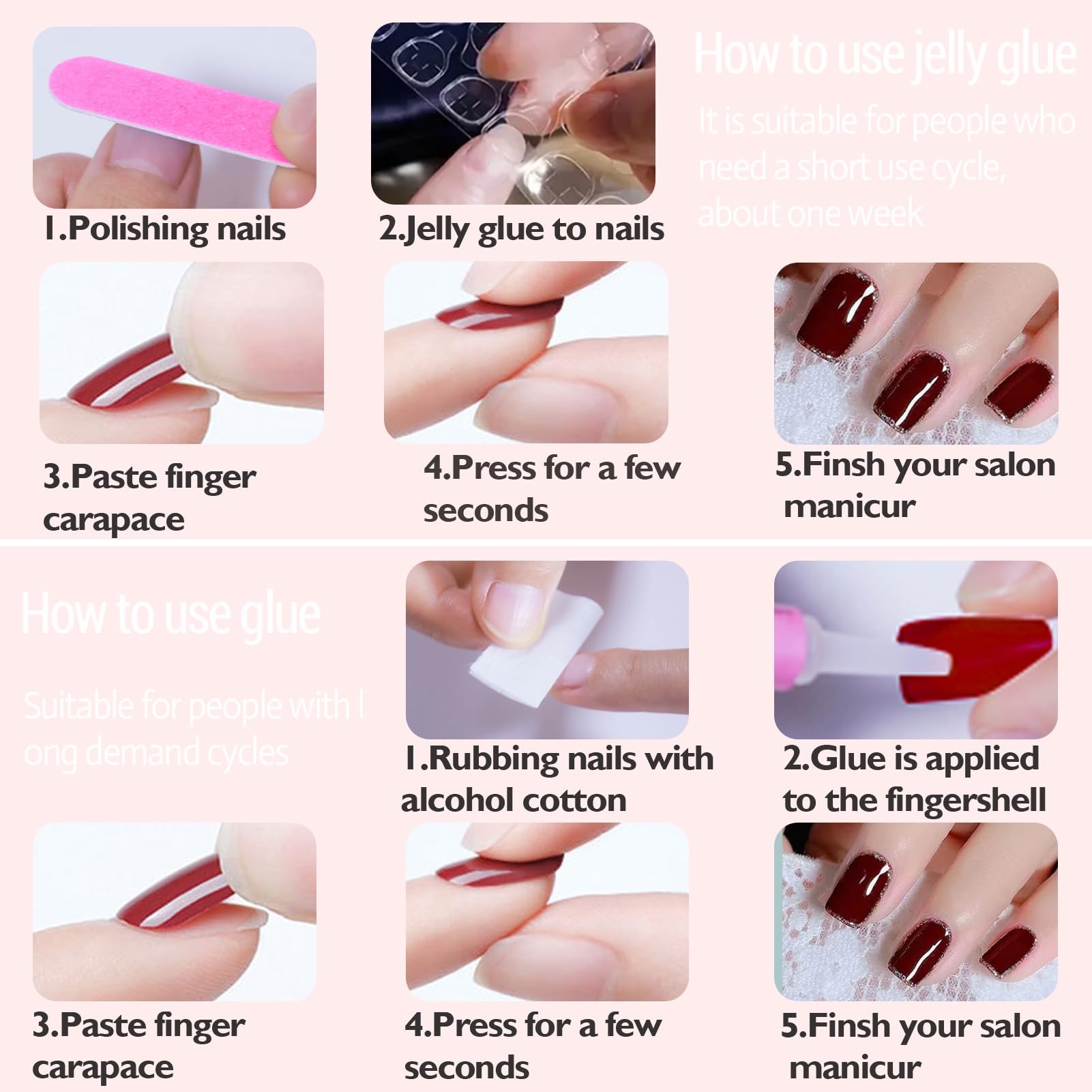 24Pcs Valentines Press On Nails Medium Square - Heart Press On Nails, Valentines Fake Nails with Heart&Diamond Glossy Design, Artificial Valentines Nails Stick On Nails for Women（Simplicity ） - Image 7