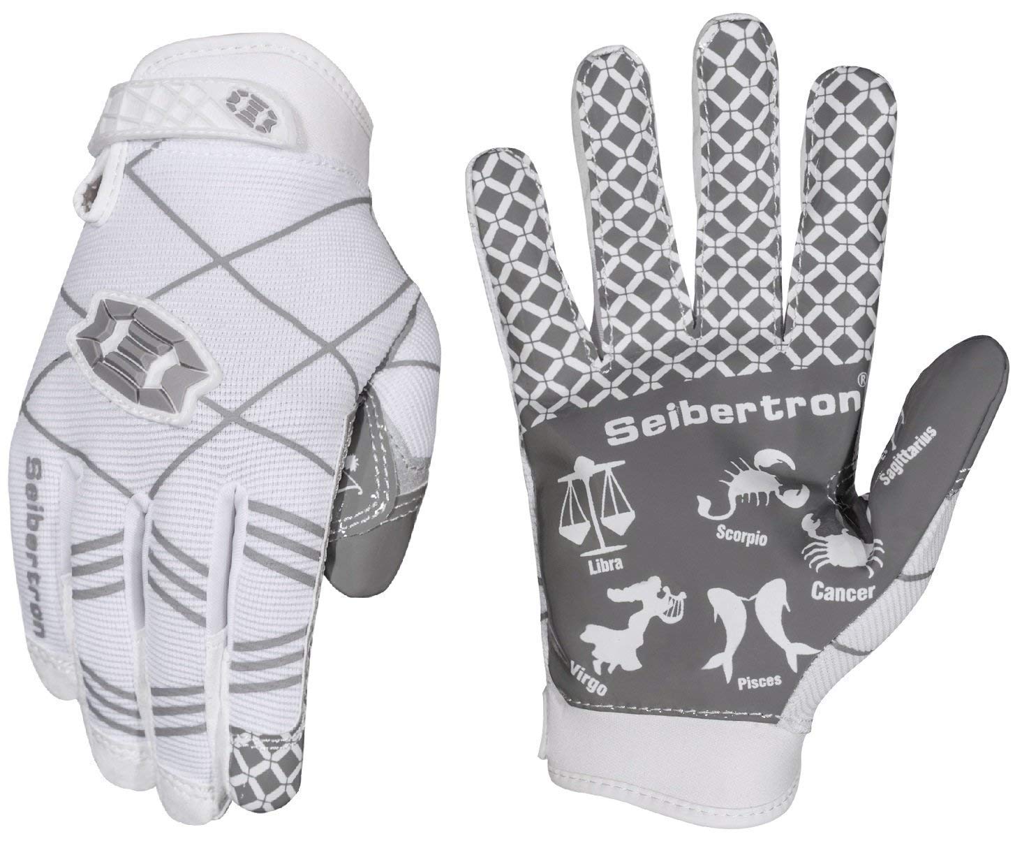 Seibertron Pro 3.0 12 Constellations Elite Ultra-Stick Sports Receiver Glove Football Gloves Youth And Kids (white, S)