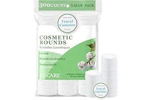 TL Care Cotton Rounds (300 Count) with Travel Canister - Lint-Free, Ultra Soft & Absorbent 3-Layer Cotton Pads for Face and M